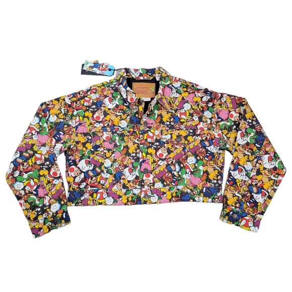 Levis x Super Mario Bros Jean Jacket Womens‎ Small Cropped Graphic Print New - Picture 2 of 12